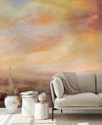 gul och rosa abstrakt landskapsmålning kallad Whispers of Sunset av Annette Schmucker gul och rosa abstrakt landskapsmålning kallad Whispers of Sunset av Annette Schmucker
