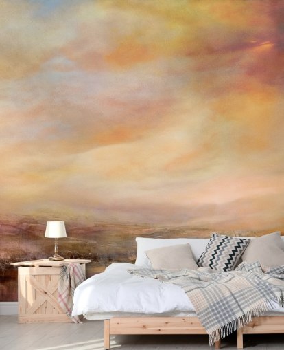 gul och rosa abstrakt landskapsmålning kallad Whispers of Sunset av Annette Schmucker gul och rosa abstrakt landskapsmålning kallad Whispers of Sunset av Annette Schmucker