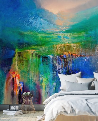 tilpassbart farverigt abstrakt vægmaleri kaldet To New Heights fra kunstneren Annette Schmucker