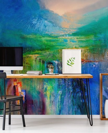 peinture murale abstraite colorée personnalisable intitulée To New Heights de l'artiste Annette Schmucker peinture murale abstraite colorée personnalisable intitulée To New Heights de l'artiste Annette Schmucker