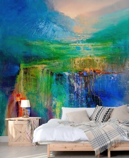 tilpassbart farverigt abstrakt vægmaleri kaldet To New Heights fra kunstneren Annette Schmucker tilpassbart farverigt abstrakt vægmaleri kaldet To New Heights fra kunstneren Annette Schmucker