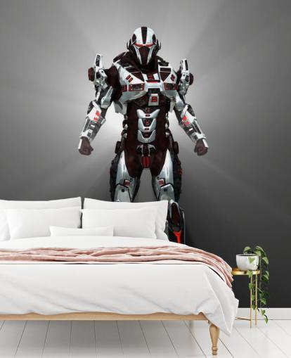 White and Red Robot Wallpaper