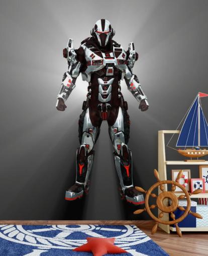 Wit en rood robotbehang