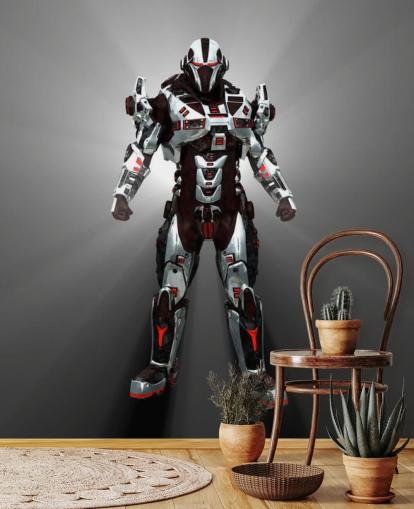 White and Red Robot Wallpaper