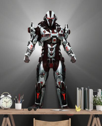 White and Red Robot Wallpaper