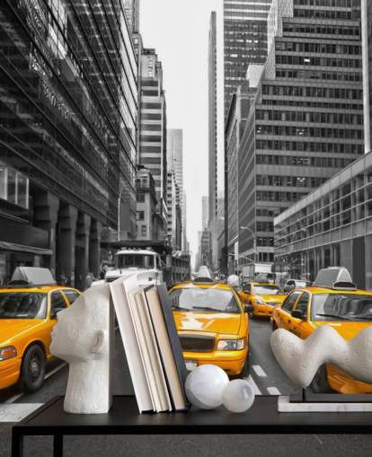 keltainen taksit joukossa yksivärinen new york tapetti