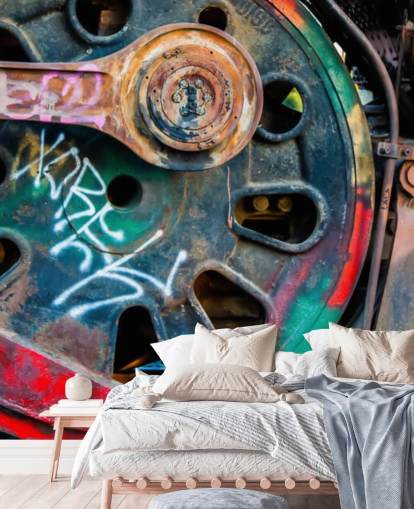 customizable urban art wallpaper mural called Train Ink for bedrooms, home offices and businesses