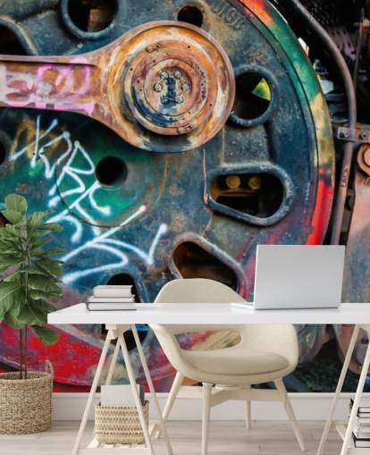 mural de papel pintado de arte urbano personalizable llamado Train Ink para dormitorios, oficinas domésticas y negocios