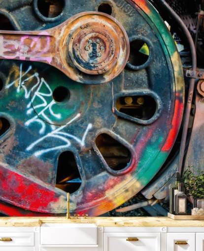 mural de papel pintado de arte urbano personalizable llamado Train Ink para dormitorios, oficinas domésticas y negocios