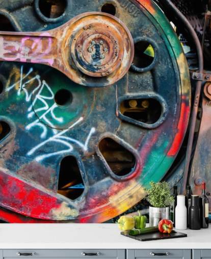 Personalisierbare urbane Kunsttapete namens Train Ink für Schlafzimmer, Heimbüros und Unternehmen