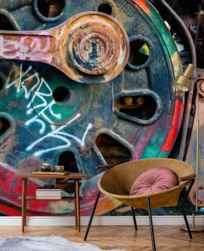 carta da parati murale personalizzabile di arte urbana chiamata Train Ink per camere da letto, uffici domestici e aziende