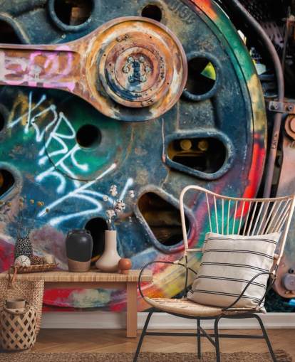 customizable urban art wallpaper mural called Train Ink for bedrooms, home offices and businesses