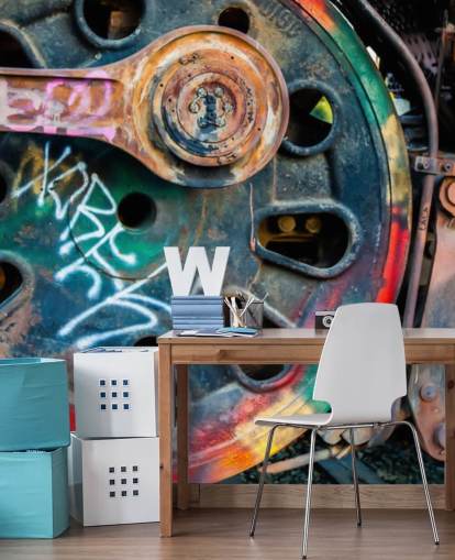 papier peint mural d'art urbain personnalisable appelé Train Ink pour les chambres à coucher, les bureaux à domicile et les entreprises