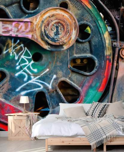 Personalisierbare urbane Kunsttapete namens Train Ink für Schlafzimmer, Heimbüros und Unternehmen