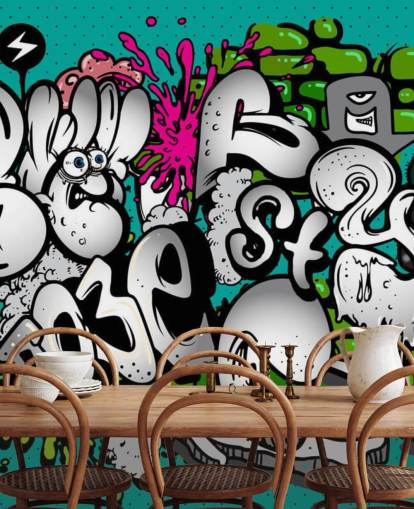 Blue Graffiti Writing Wall Mural