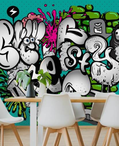 Blue Graffiti Writing Wall Mural