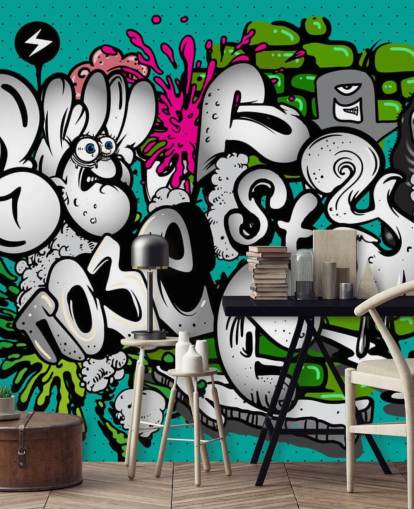 Blue Graffiti Writing Wall Mural