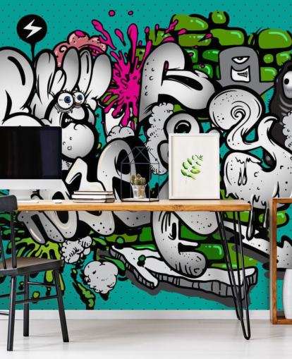 Decorazione murale con scritte graffiti blu Decorazione murale con scritte graffiti blu