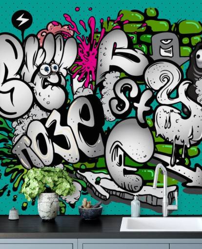 Mural de pared Escritura de graffiti azul Mural de pared Escritura de graffiti azul