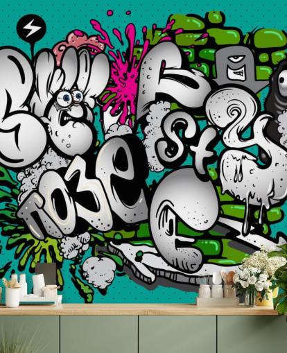 Blue Graffiti Writing Wall Mural