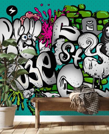 Blue Graffiti Writing Wall Mural