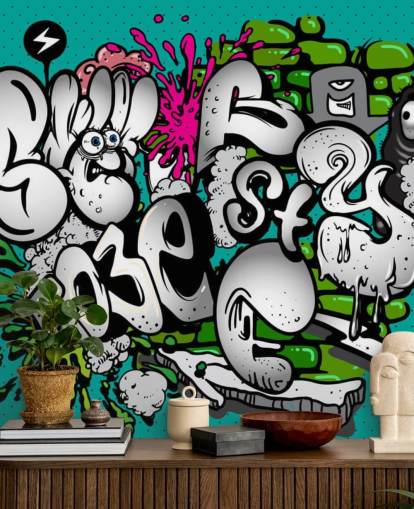 Blue Graffiti Writing Wall Mural