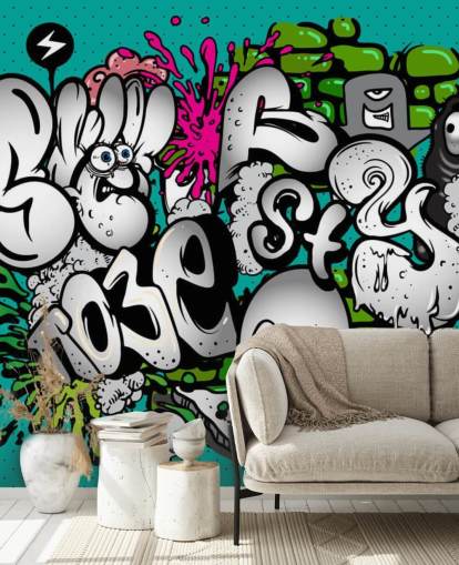 Blue Graffiti Writing Wall Mural