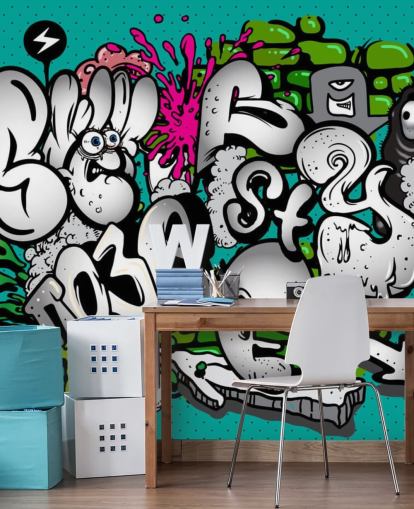 Papier Peint Fresque Graffiti Bleu