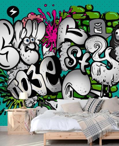 Sininen graffiti kirjoittaminen seinämaalaus