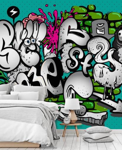 Papier Peint Fresque Graffiti Bleu