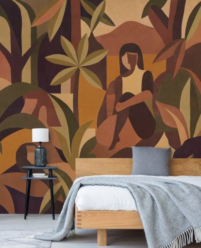 custom brown abstract mural called Amber Bloom from Sir Edward for dining rooms, bedrooms and more
