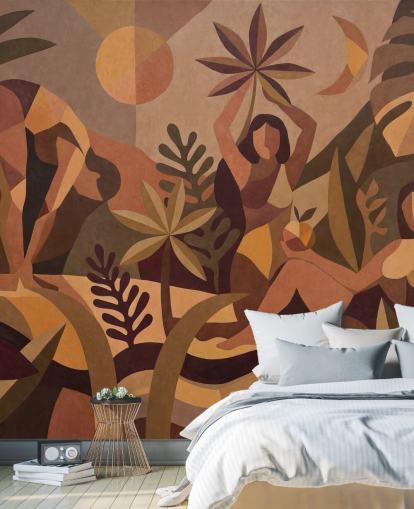 brunt og beige tilpasseligt roligt abstrakt vægmaleri kaldet Amber Floral fra Sir Edward x Grigory Gladarev-samlingen