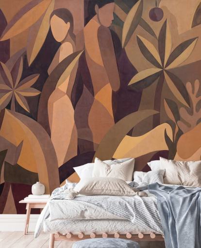 murale astratto tropicale personalizzabile marrone e beige chiamato Amber Muse di Sir Edward murale astratto tropicale personalizzabile marrone e beige chiamato Amber Muse di Sir Edward
