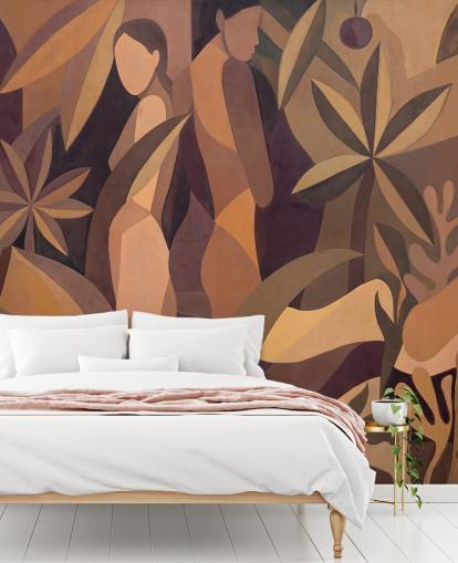 peinture murale abstraite tropicale personnalisable marron et beige appelée Amber Muse de Sir Edward peinture murale abstraite tropicale personnalisable marron et beige appelée Amber Muse de Sir Edward