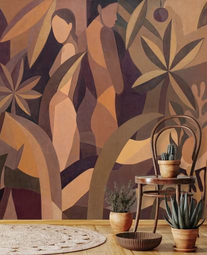 mural abstrato tropical personalizável marrom e bege chamado Amber Muse de Sir Edward mural abstrato tropical personalizável marrom e bege chamado Amber Muse de Sir Edward