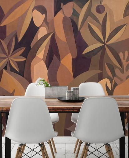 brown and beige customisable tropical abstract mural called Amber Muse from Sir Edward