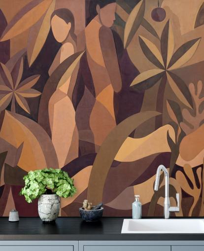 brown and beige customisable tropical abstract mural called Amber Muse from Sir Edward brown and beige customisable tropical abstract mural called Amber Muse from Sir Edward