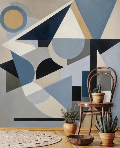 blue customisable modern abstract mural called Avant Construct from Sir Edward blue customisable modern abstract mural called Avant Construct from Sir Edward