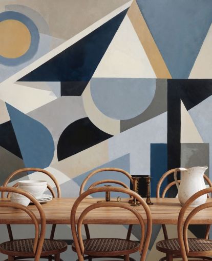 mural abstrato moderno personalizável azul chamado Avant Construct de Sir Edward mural abstrato moderno personalizável azul chamado Avant Construct de Sir Edward
