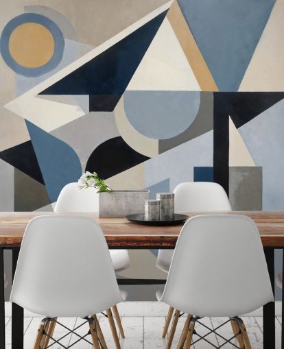 mural abstrato moderno personalizável azul chamado Avant Construct de Sir Edward mural abstrato moderno personalizável azul chamado Avant Construct de Sir Edward