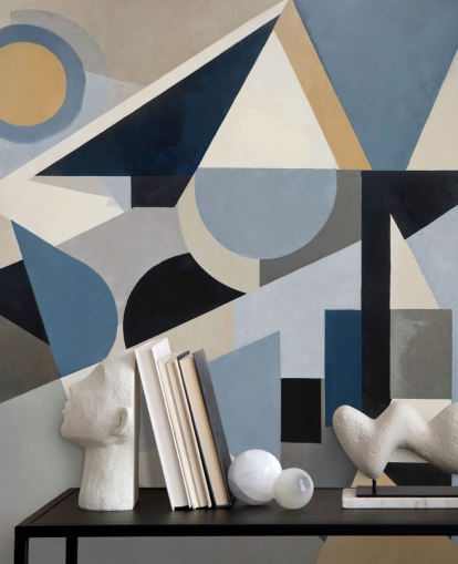 blue customisable modern abstract mural called Avant Construct from Sir Edward blue customisable modern abstract mural called Avant Construct from Sir Edward