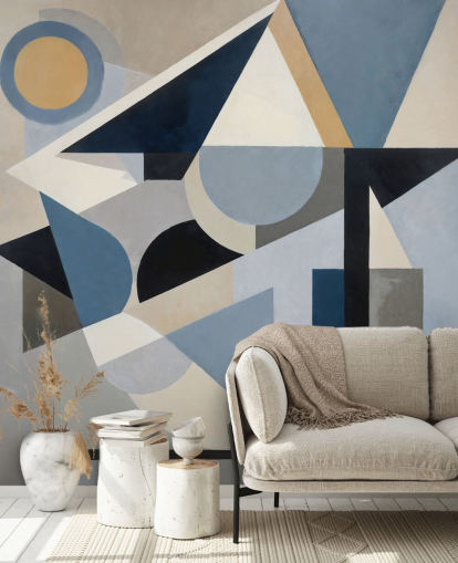 blue customisable modern abstract mural called Avant Construct from Sir Edward blue customisable modern abstract mural called Avant Construct from Sir Edward