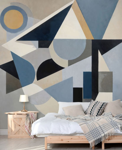blue customisable modern abstract mural called Avant Construct from Sir Edward blue customisable modern abstract mural called Avant Construct from Sir Edward