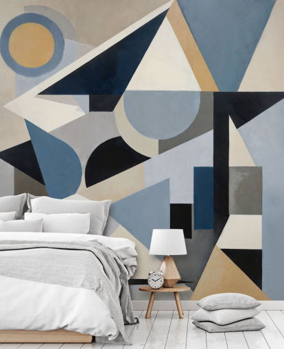 blå tilpasselig moderne abstrakt vægmaleri kaldet Avant Construct fra Sir Edward blå tilpasselig moderne abstrakt vægmaleri kaldet Avant Construct fra Sir Edward