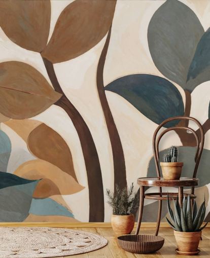 custom brown abstract botanical mural called Emil’s Garden from Sir Edward custom brown abstract botanical mural called Emil’s Garden from Sir Edward