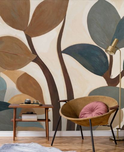custom brown abstract botanical mural called Emil’s Garden from Sir Edward custom brown abstract botanical mural called Emil’s Garden from Sir Edward