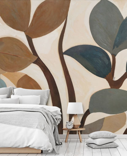 mural botânico abstrato marrom personalizado chamado Emil's Garden de Sir Edward mural botânico abstrato marrom personalizado chamado Emil's Garden de Sir Edward