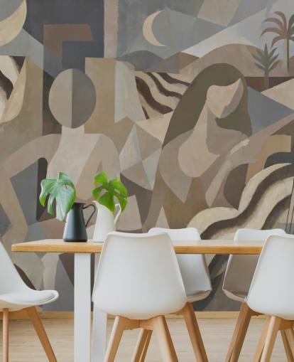 custom abstract mural called Lunar Drift by Sir Edward for feature walls and dining rooms