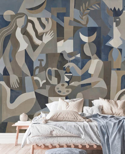 sininen ja harmaa muokattava abstrakti seinämaalaus nimeltä Lunar Eclipse, kirjoittanut Sir Edward sininen ja harmaa muokattava abstrakti seinämaalaus nimeltä Lunar Eclipse, kirjoittanut Sir Edward