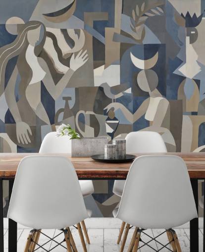 murale astratto personalizzabile blu e grigio chiamato Lunar Eclipse di Sir Edward